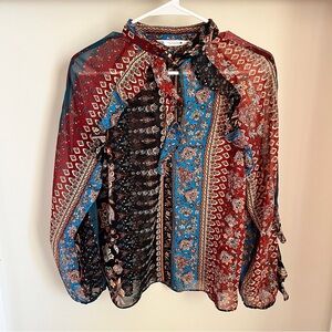 ZARA Women’s Sheer Chriffon Ruffle Shirt Blouse Top Small